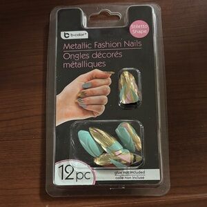 Metallic Fashion Press-On Nails - Gold and Aqua